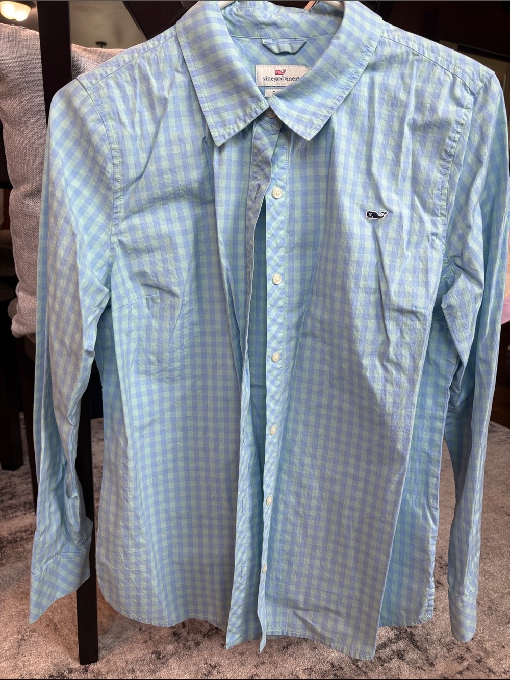 Vineyard Vines Light Blue and White Gingham Dress Shirt